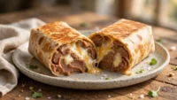 Burrito de frijoles con queso partido por la mitad