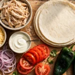Chimichangas de pollo con salsa, crema y queso