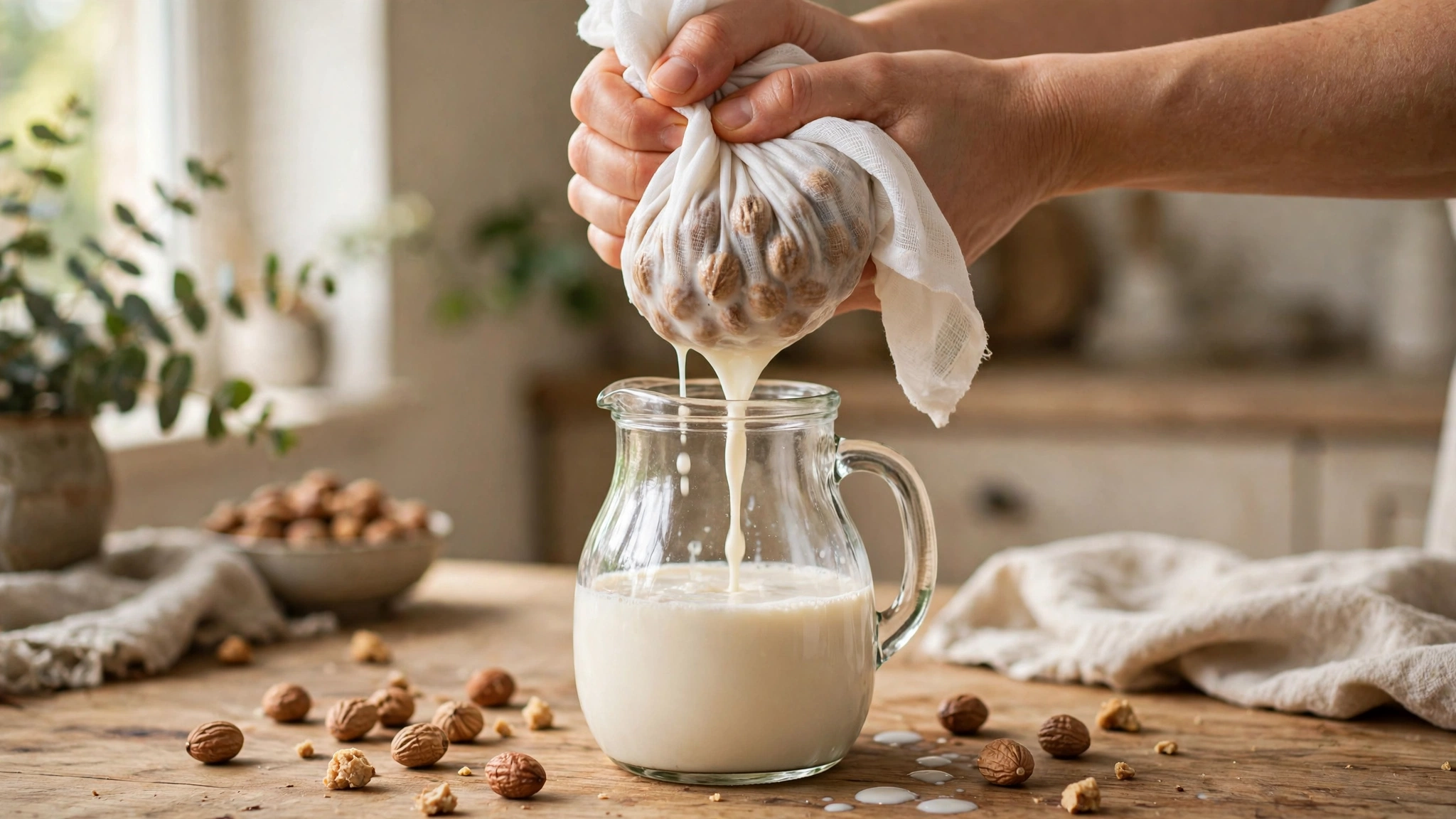 Prensado de la chufa remojada con una tela para extraer la horchata valenciana