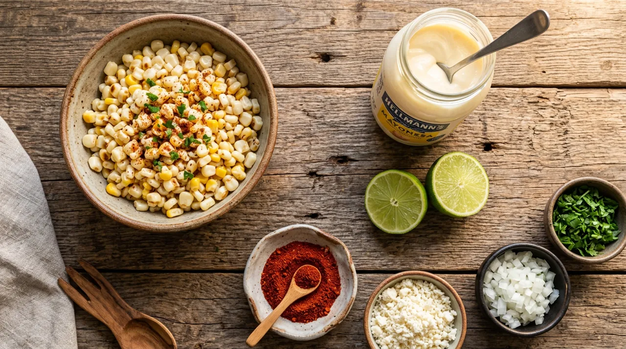 Ingredientes frescos para preparar esquites mexicanos