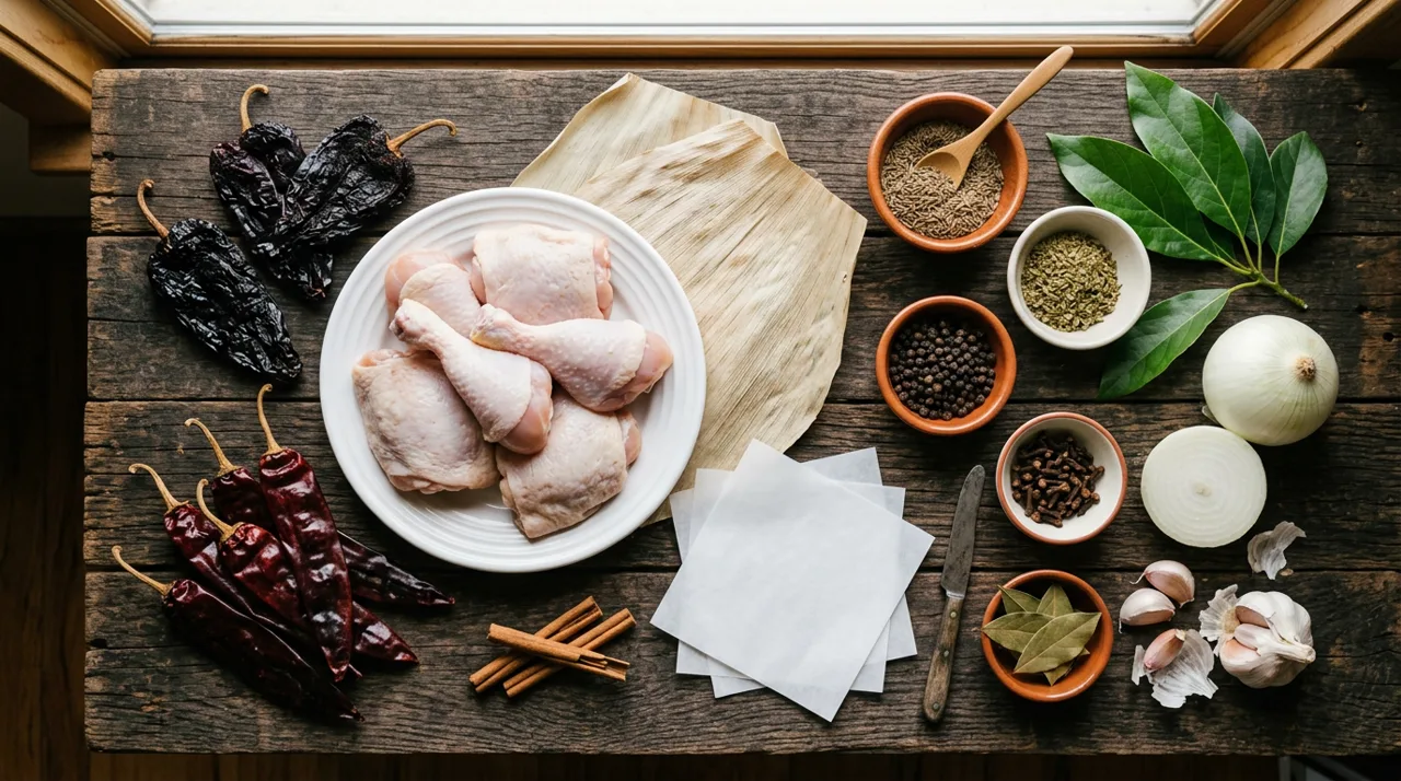 Ingredientes para preparar mixiotes de pollo
