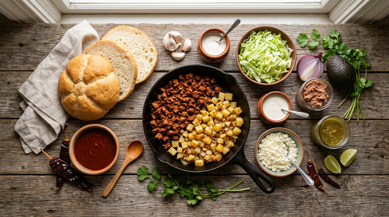 Ingredientes frescos para preparar pambazos mexicanos