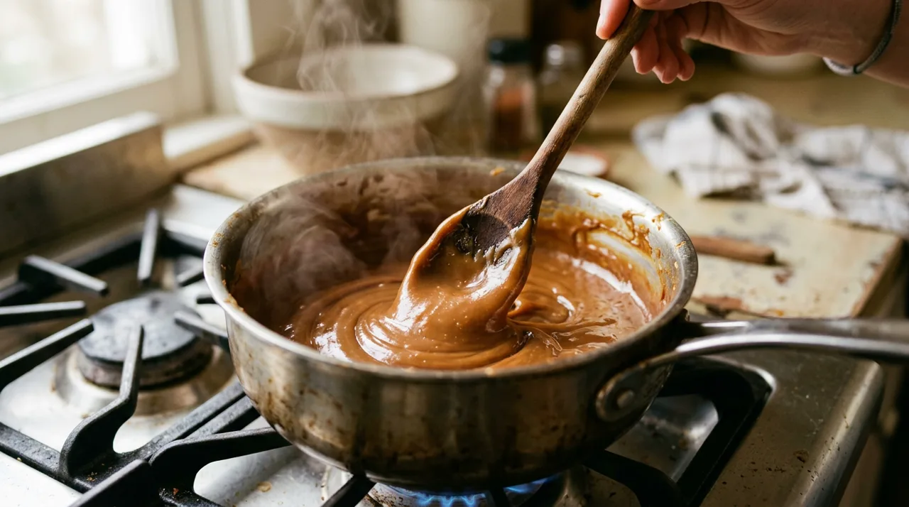 Manjar blanco cocinándose a fuego lento para el suspiro limeño