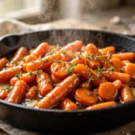Zanahorias glaseadas con miel en sartén de hierro