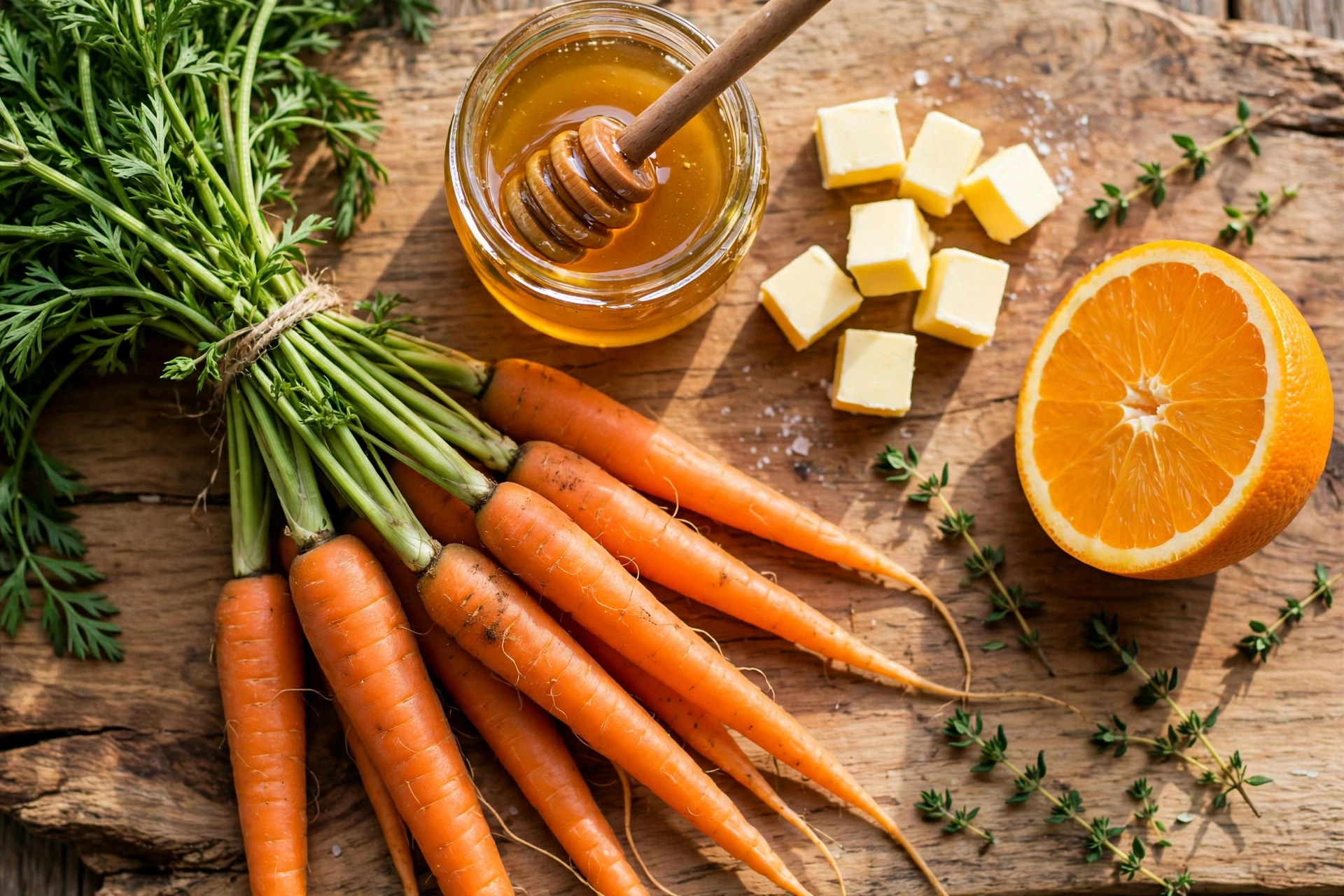 Ingredientes para zanahorias glaseadas con miel